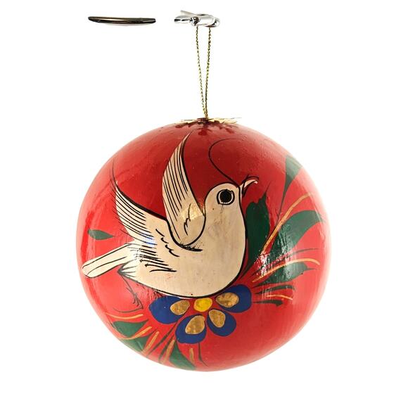 1991 Rotary Mexico Paper Mache Christmas Ornament Dove Red 3" w/ Box Holiday - Picture 2 of 14